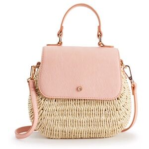 LC Lauren Conrad Pink Flap Straw Crossbody Bag